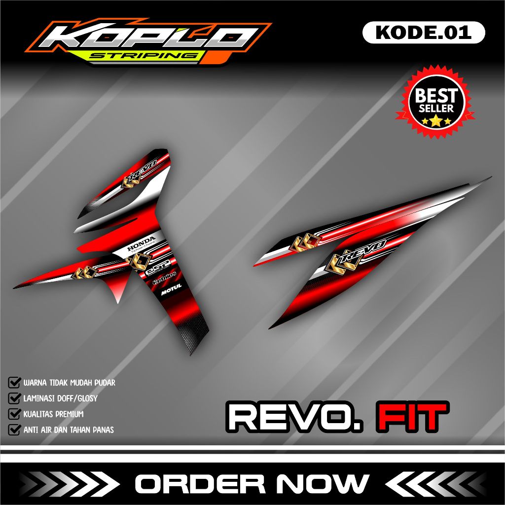 REVO FIT STIKER STRIPING MOTOR KEREN LIS VARIASI REVO FIT STIKER MOTOR HONDA DESAIN RACING KPL.01
