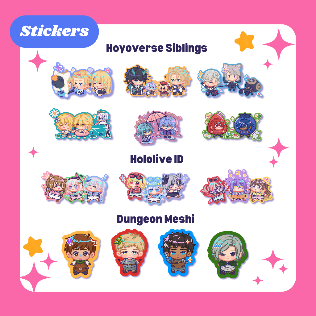 [CF19 AFTERSALE] Glitter Stickers - Honkai Star Rail Genshin Impact Hololive ID Dungeon Meshi