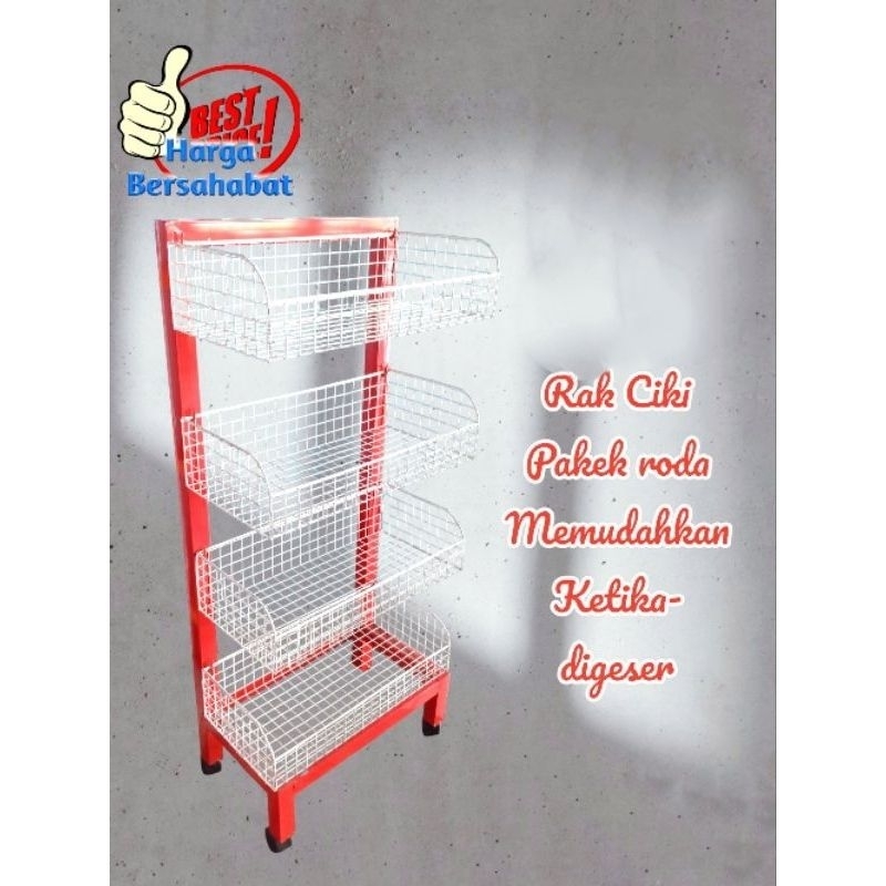RAK TOKO WARUNG CHIKI CIKI SNACK RODA SERBAGUNA 4 SUSUN TERMURAH