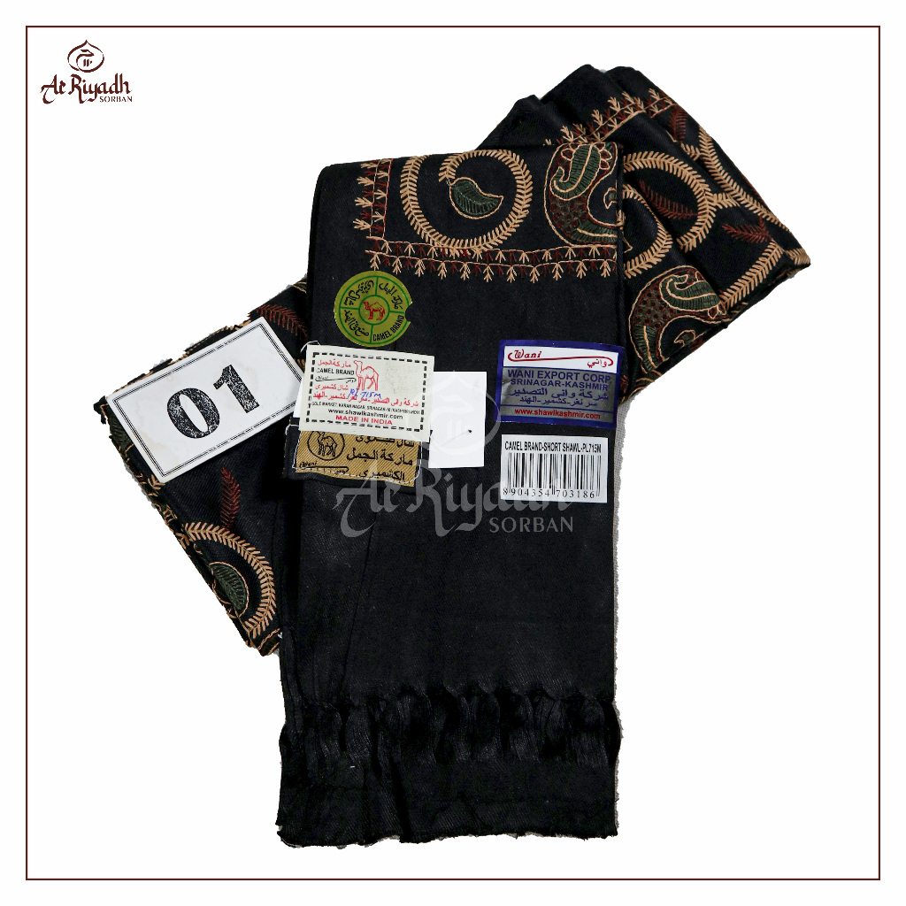 Sorban Kashmiri CAMEL PL715M Hitam Full Motif Sulam
