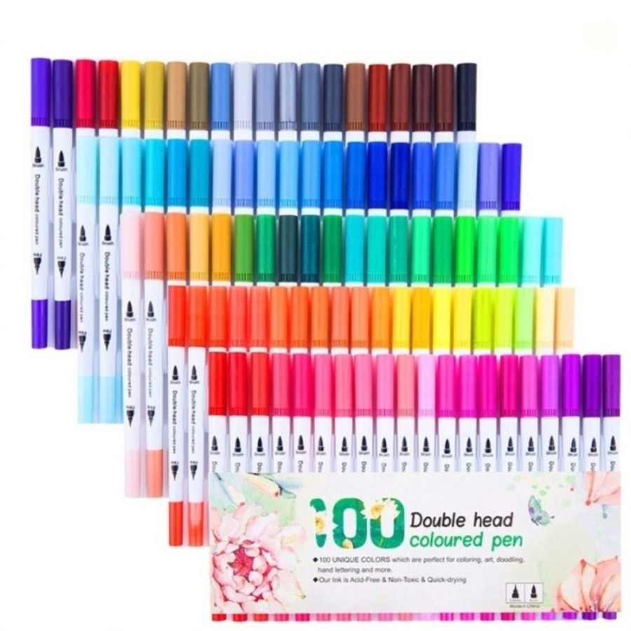 

100 Warna Dual Tip Brush Marker Pen Magicfly Watercolour Lukis Sketsa