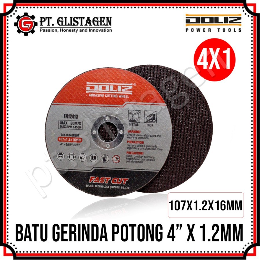 Doliz Batu Potong Gurinda 4 Inch Cutting Wheel Discgrinder 4"x1,2x16mm Mata Potong Gerinda 4inch Pot