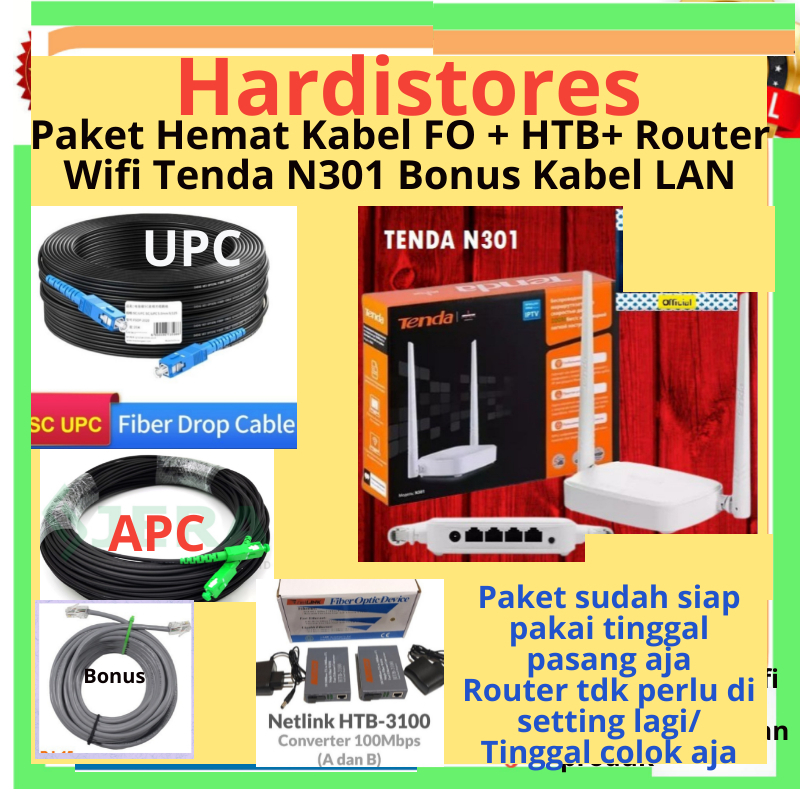 Kabel Fiber Optik  Dropcore FTTH Kabel FO precon 250 meter Bundling Converter HTB Router Wifi Tenda 