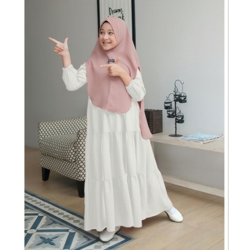 GAMIS ANAK TANGGUNG SYARI /DRESS ANAK KATUN  RAYON POLOS PREMIUM TERBARU USIA 8 - 12 TAHUN