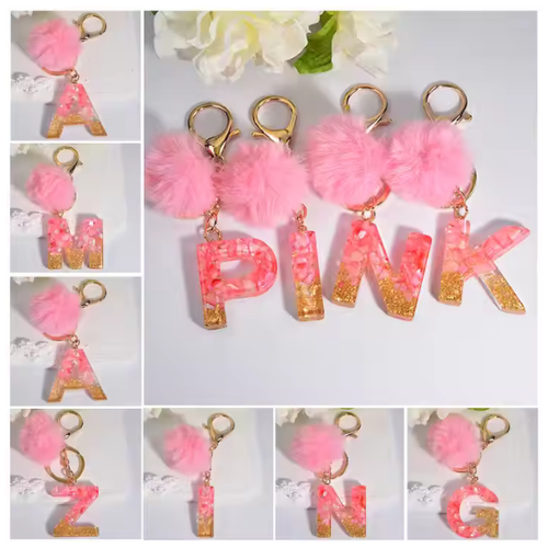 Pompom Gantungan TAS Merah Muda Merah Mawar Emas Foil - Ornamen Aksesoris Tas Wanita