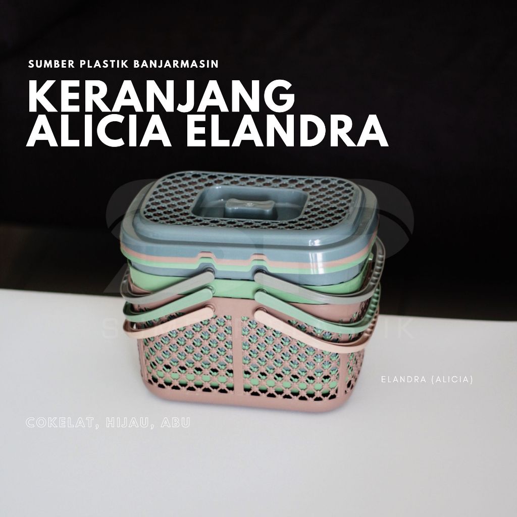 Keranjang Alicia Elandra Tutup Mono Basket Penyimpanan Aesthetic Handle Pegangan Gagang Plastik (Sat