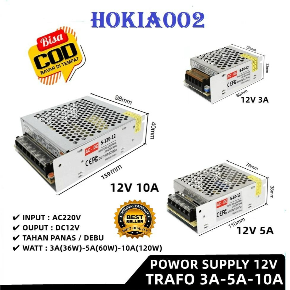 Adaptor Power Supply Switching Trafo LED Strip 3A 5A 10A 15A 12V DC