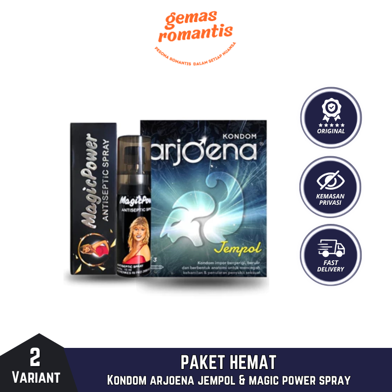 Paket Uhuy Magic Power Spray 15 ml + Kondom Arjoena Jempol Isi 3 Sachet Condom Bergerigi & Tisu Magi