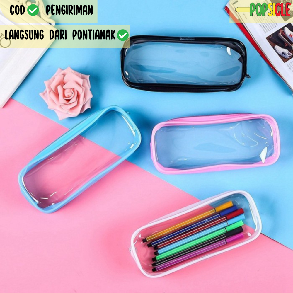 

Kotak Pensil Lucu Transparan Multifungsi Tempat Pensil Pouch PVC Retsleting Simple Minimalist