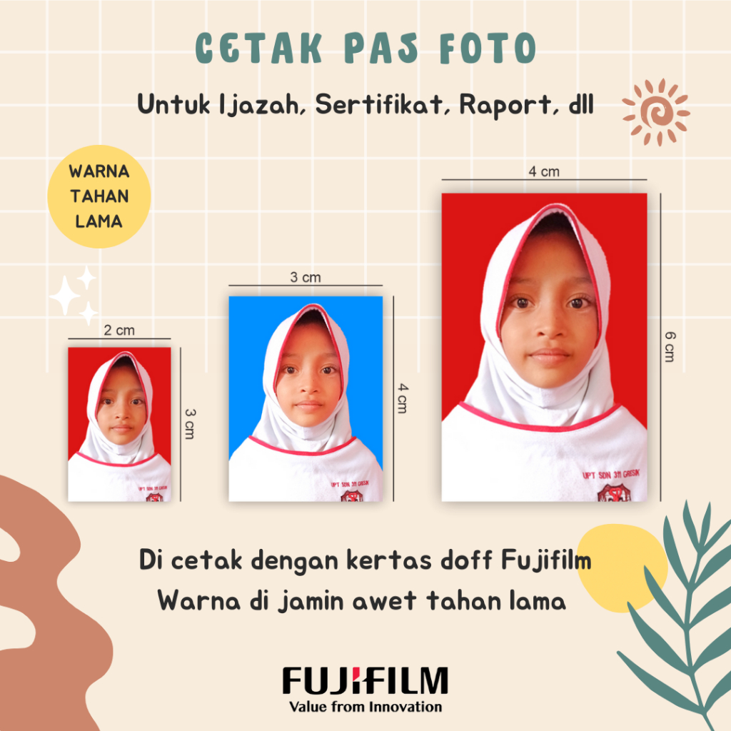 Cetak Pas Foto MURAH Ukuran 2x3 3x4 4x6 DOFF Fujifilm | DOFF KASAR
