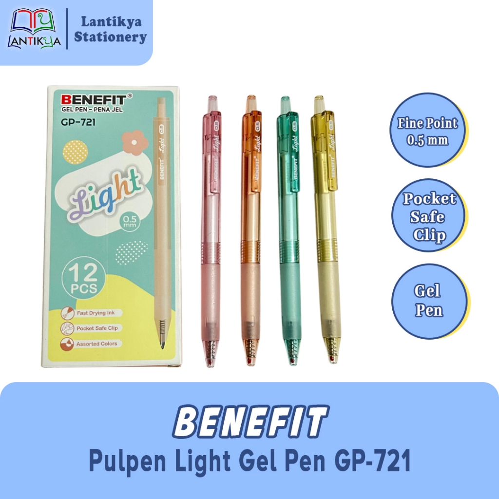 

Pulpen Gel Pen LIGHT GP-721/ BENEFIT/Body Transparant 0.5 mm Pena Gel Murah PER PACK