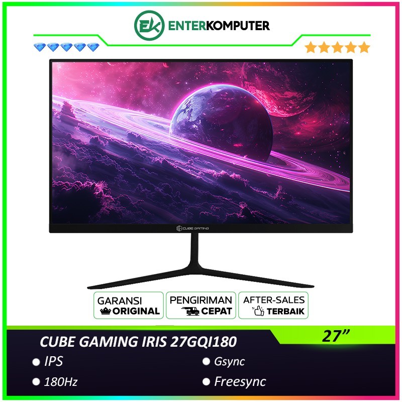 CUBE GAMING IRIS 27GQI180 27" QHD 2K IPS Frameless 180Hz Gaming Monitor with G-SYNC / Monitor 27 inc