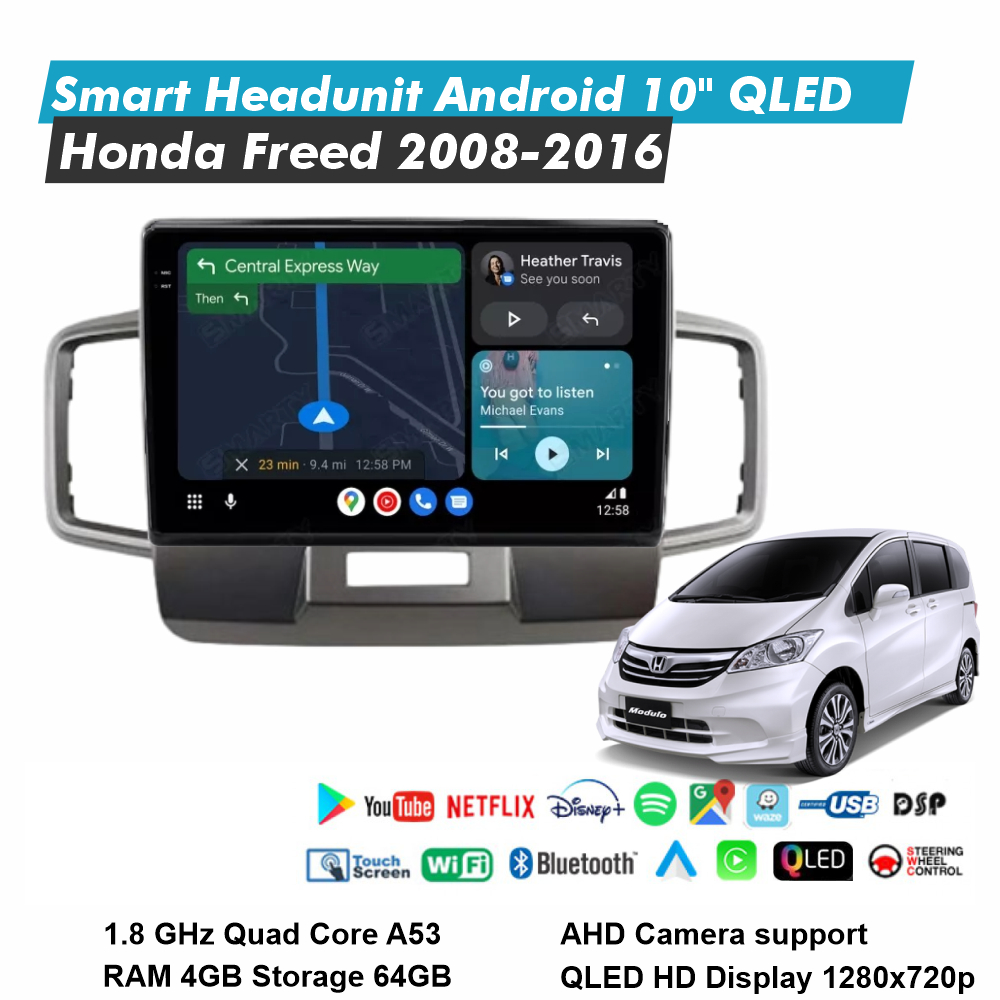 Honda FREED headunit android 10 inch RAM 4GB Storage 64GB HD QLED audio mobil