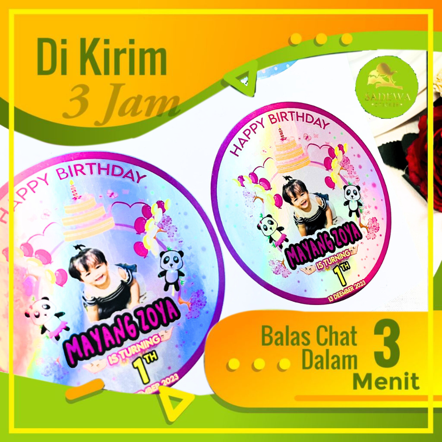 

2-4 Hologram Stiker Ulang Tahun Sticker Label Undang Happy Birthday Uk.Kecil Sadewa Free Design