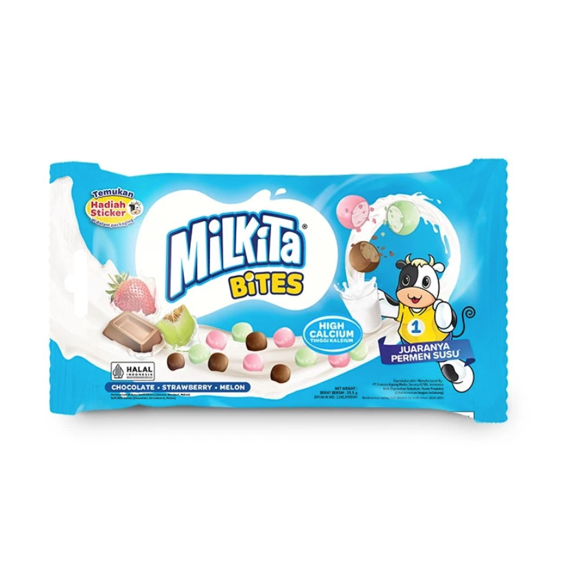 

Milkita Bites Permen Susu - Crunchy Diluar Chewy Didalam 1 Pack (Isi 15 Butir) @25 Gram