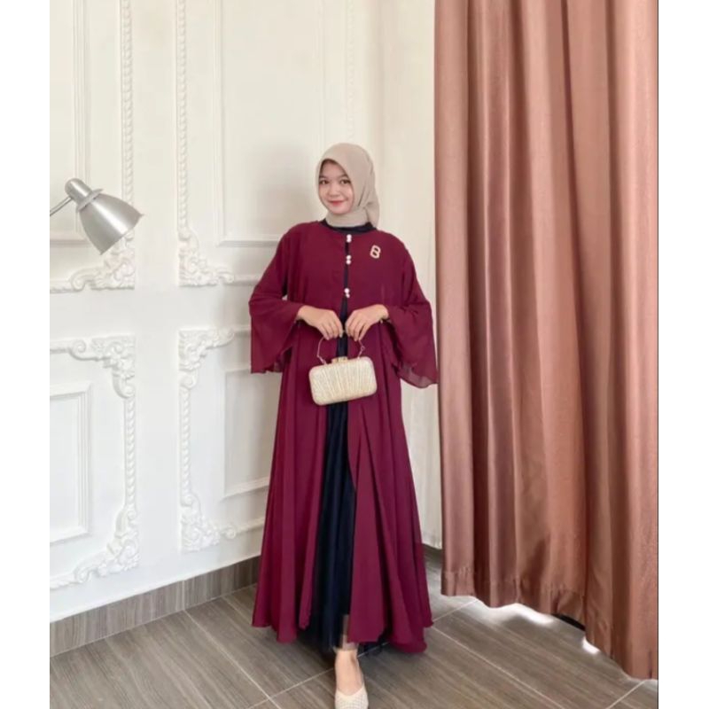 FREE ONGKIR AMEENA OUTER BAHAN CERUTY KARDIGAN WANITA MUSLIM ROMPI GAMIS KONDANGAN KEKINIAN