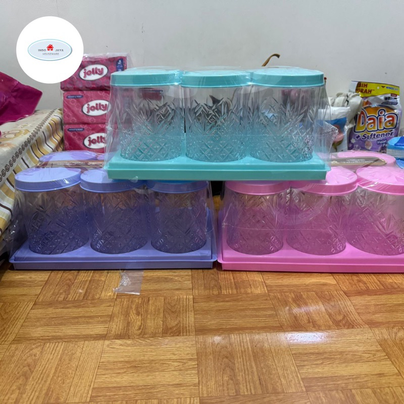 toples set isi 6 drat + nampan / toples clover set / toples kue kering / tempat kue / tempat permen 