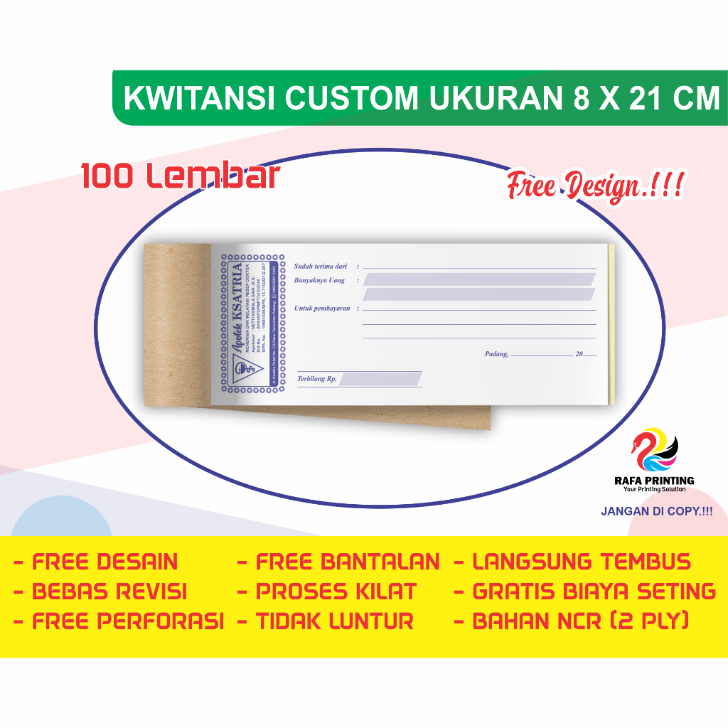 

KWITANSI CUSTOM UKURAN 8 X 21 CM FREE DESIGN