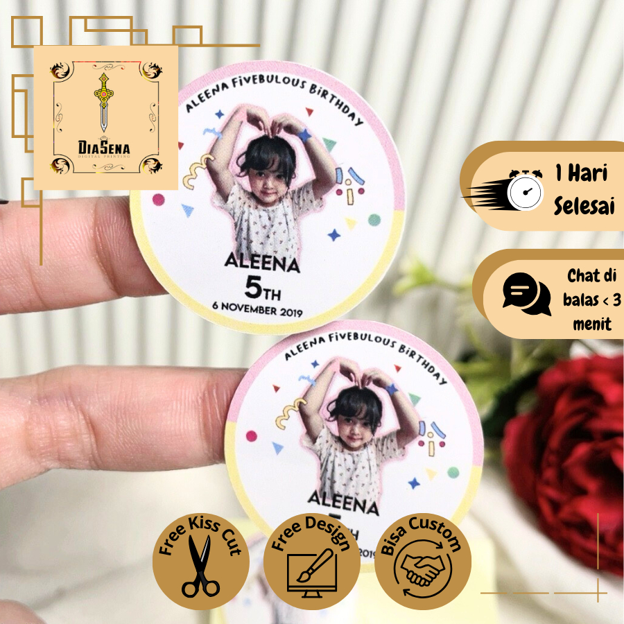 

2-4 Sticker Bulat Ulang Tahun Anak Stiker Ultah Free Design Template Diasena Birthday Bahan Chromo