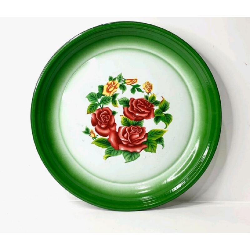 nampan enamel/baki jadul/talam seng motif bunga