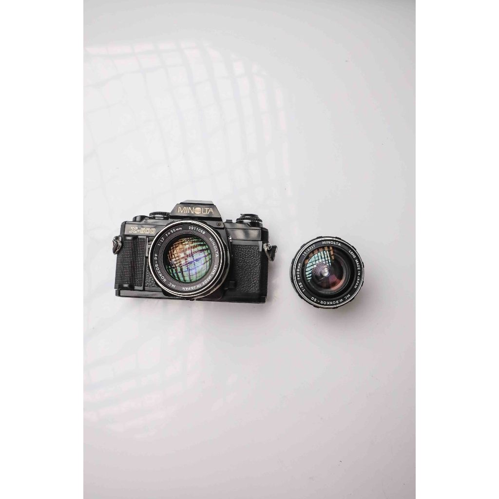 Kamera Analog Minolta X-500 kit 55mm f1.7 dan 28mm f3.5 MC Rokkor Mulus Normal