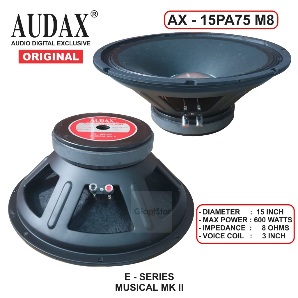 SPEAKER WOOFER AUDAX AX 15 PA 75 FULL RANGE 15inch 15" 600 WATT 15PA75 AX 15PA75 M8 AUDAX INDONESIA