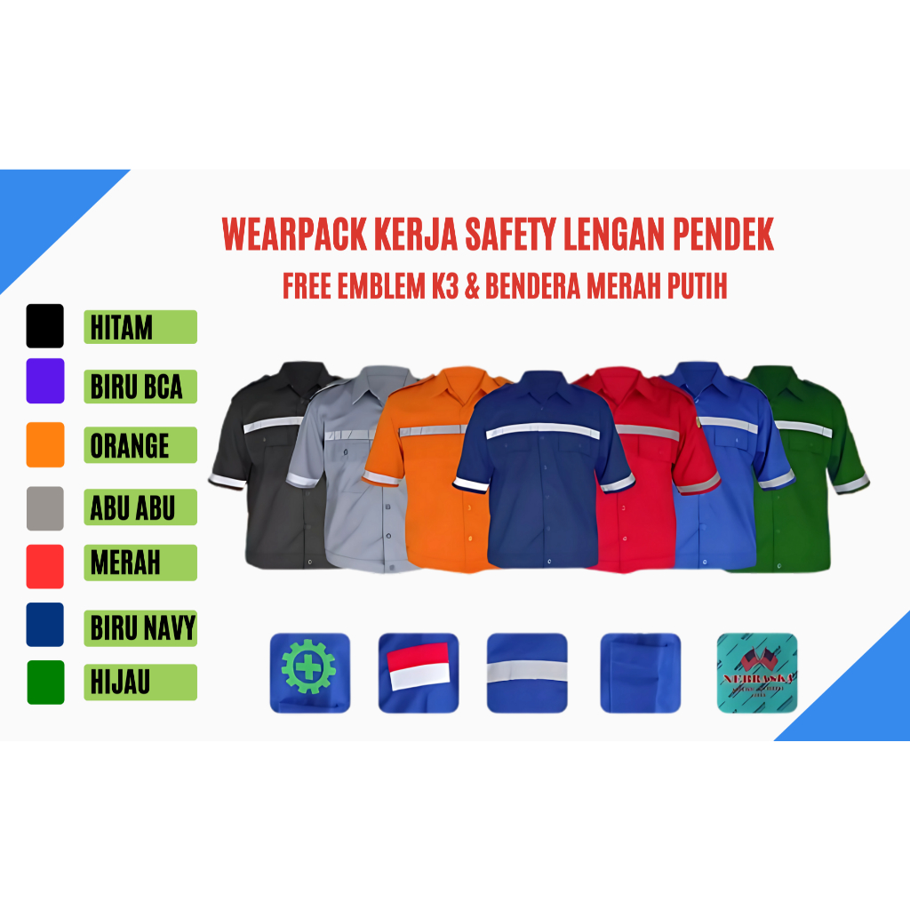 Wearpack safety / Baju safety K3/ Baju Kerja proyek / Baju tambang/ Baju Mekanik/ free logo k3 & Ben