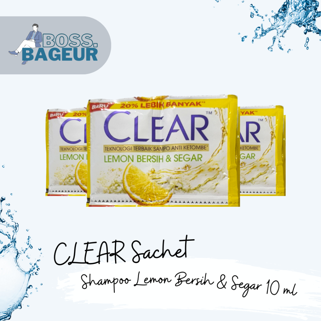 [1 Renteng Isi 12 pcs] Clear Shampoo Lemon Bersih & Segar Sachet 10 mL