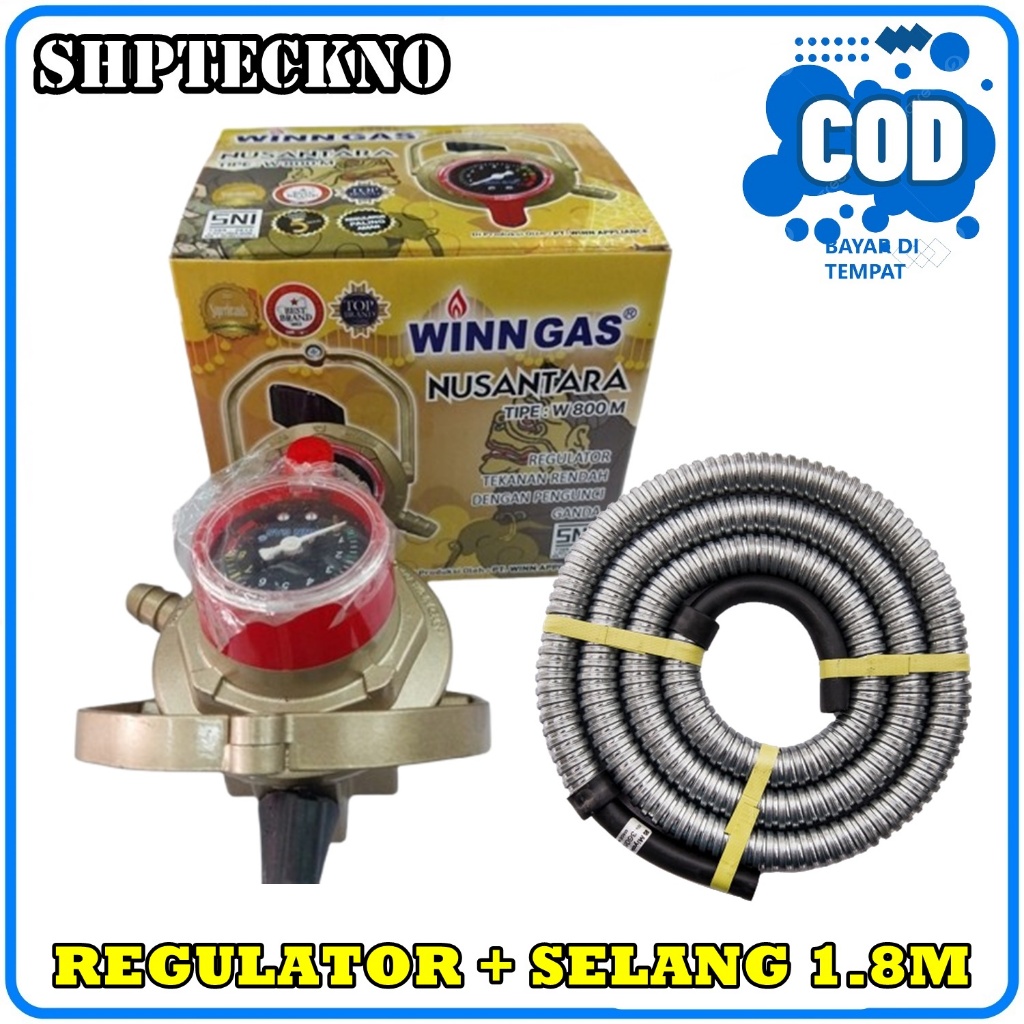 NEW Regulator WINN GAS Nusantara W800 Meter Gold + SELANG GAS 1.8M