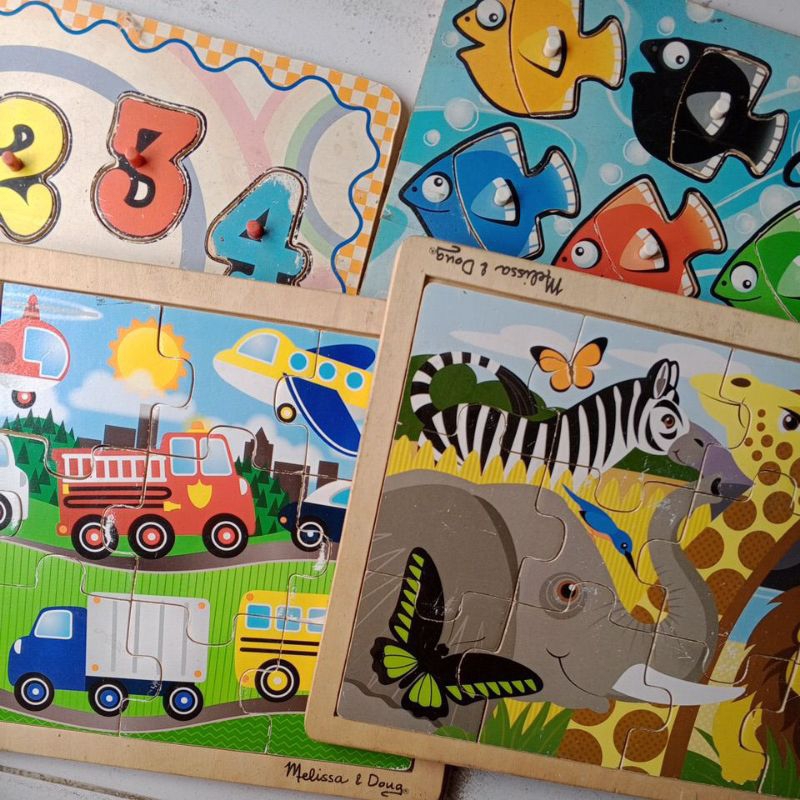 (preloved) Melissa & doug puzzle fish colour, on the road, african animal, number (no brand)