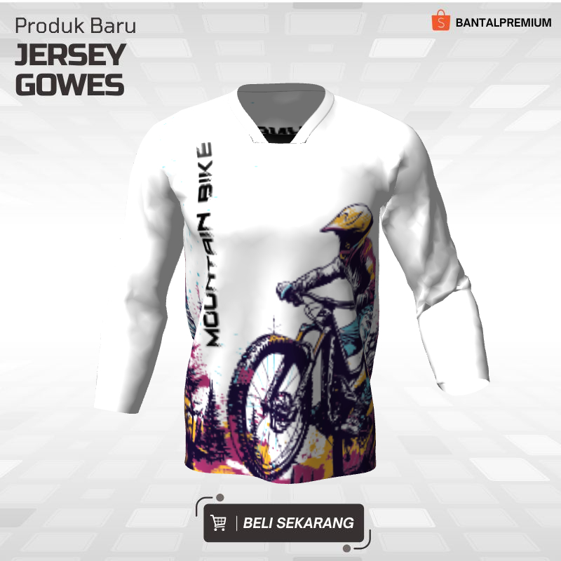 Kaos Jersey Gowes Sepeda Downhill Putih Motif Sepeda 43 - Jersey Custom Lengan Panjang