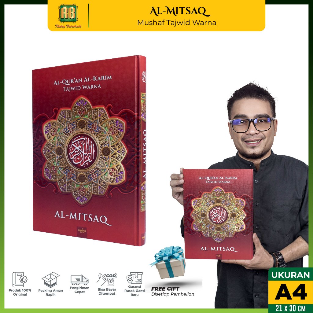 CUSTOM - Al Quran A4 Al Mitsaq Tajwid Warna - Al Quran Non Terjemah - Al Quran Tajwid Warna Besar