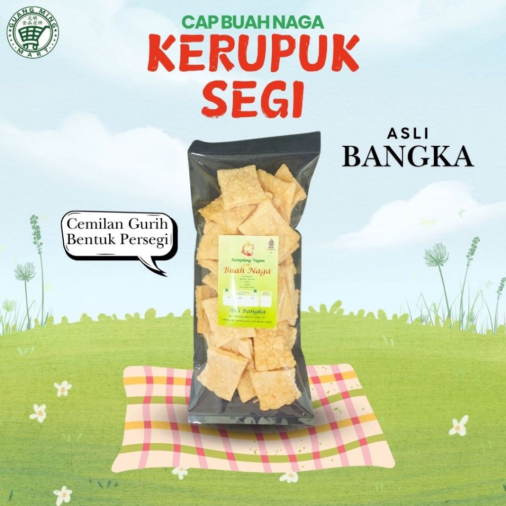 

Kerupuk Segi Vegetarian Cap Buah Naga / Kerupuk Goreng Asli Bangka Vegan