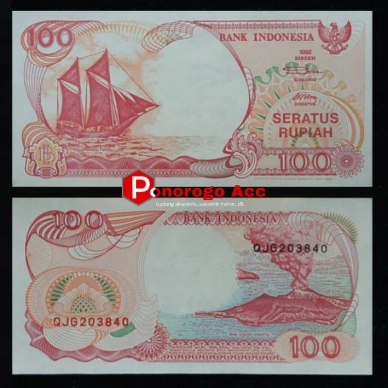 (Au/Unc/Gress) Uang kuno 100 rupiah perahu pinisi 1992 rp 100 pinisi bukan perahu layar 1991