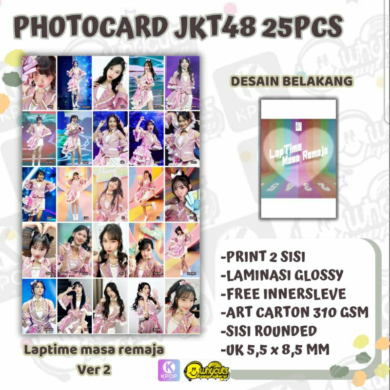 [25pcs] PHOTOCARD JKT48 LAPTIME MASA REMAJA - VER.2 PRINT 2 SISI LAMINASI GLOSSY TEBAL ANTI AIR TIDA