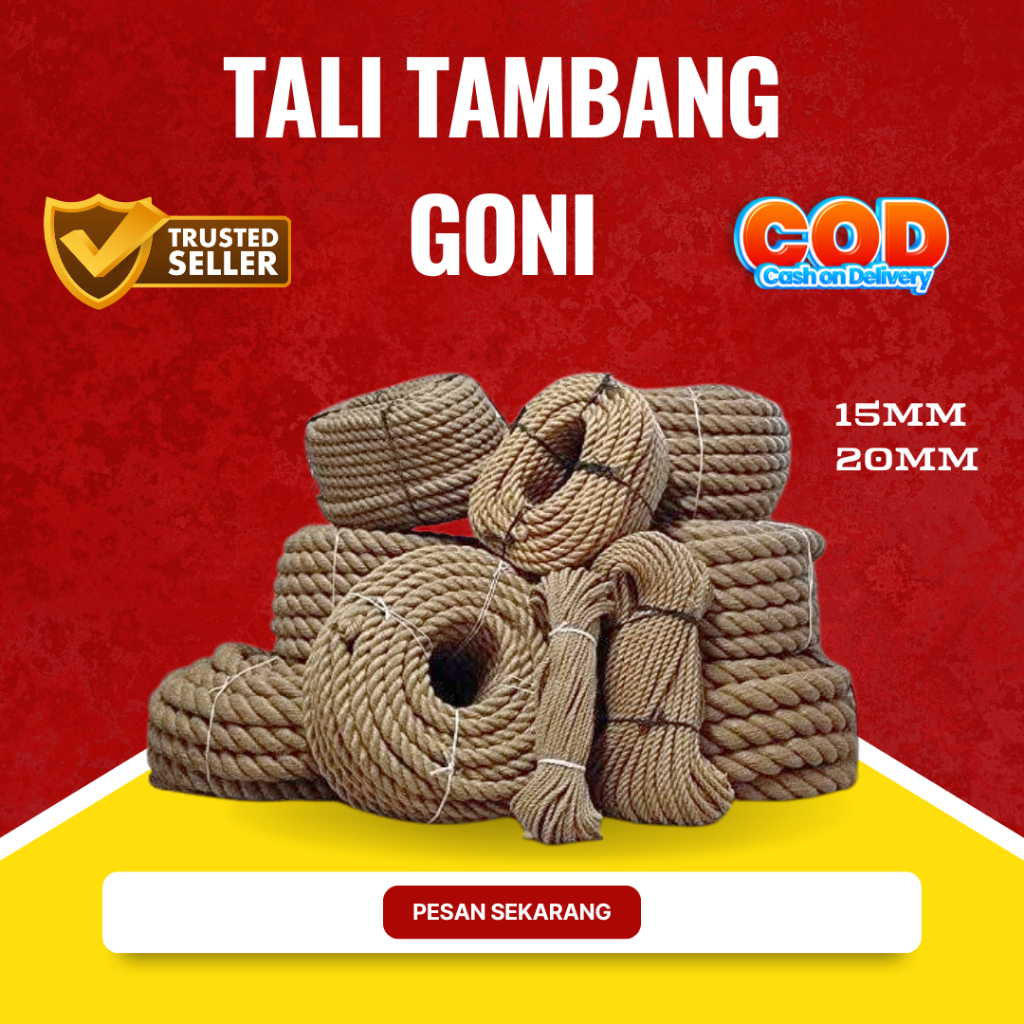 Tali Tambang 15mm 20mm Permeter Tali Tampar , Tali Goni ,Tali Dadung Coklat  Tali Goni Besar Jumbo