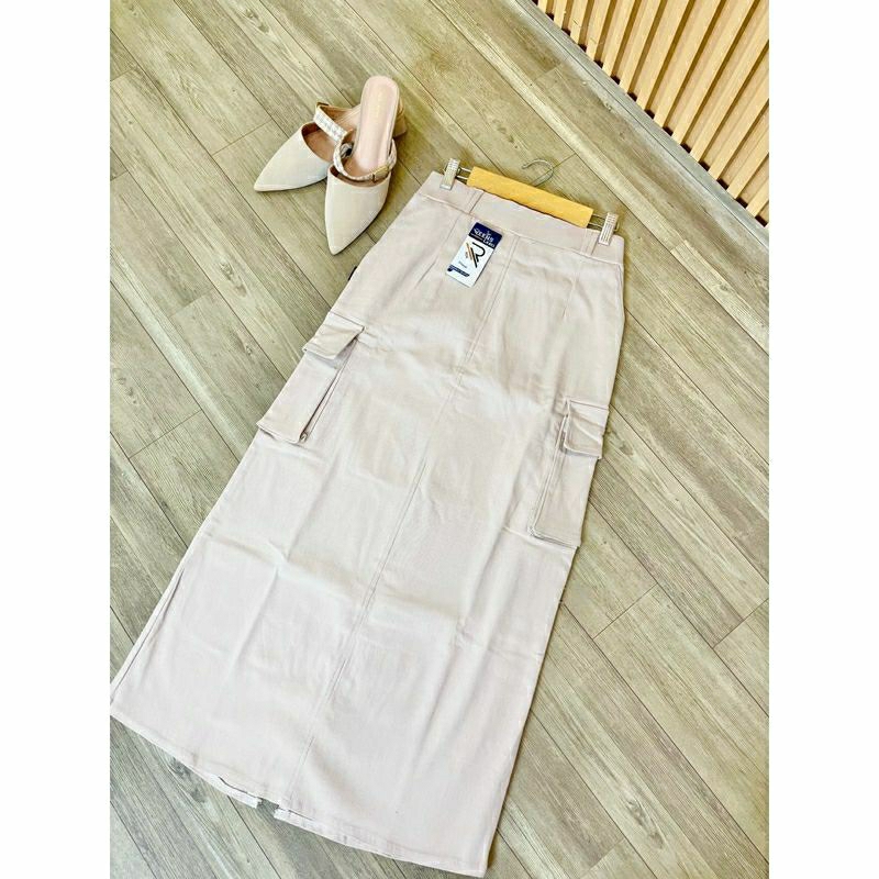Rok Cara Cargo | Rok Panjang Bengalin Wanita | Slim-Fitting