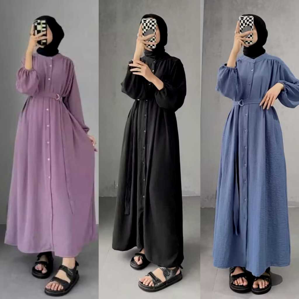 Kayla Gamis Dewasa Motif Ful Kancing Gamis Kayla - Bahan Crinkle Viscose Gamis Adem Nyaman Bisa COD