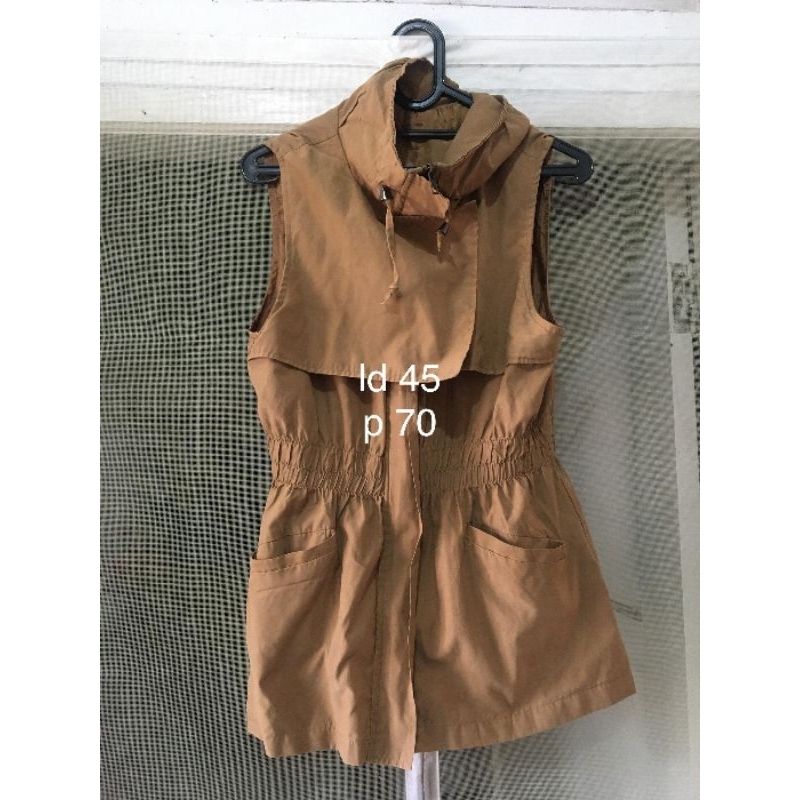 Baju Rompi Wanita|Rompi Panjang Coklat Tidak Berlengan