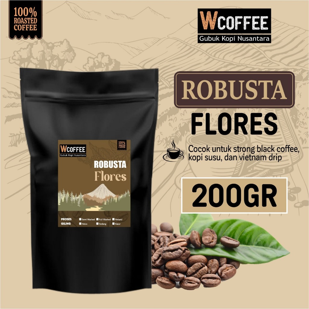 

Biji Kopi Bubuk Fine Robusta Flores Bajawa Espresso Coffee Roast Beans 200 Gram -Biji Kopi wcoffee