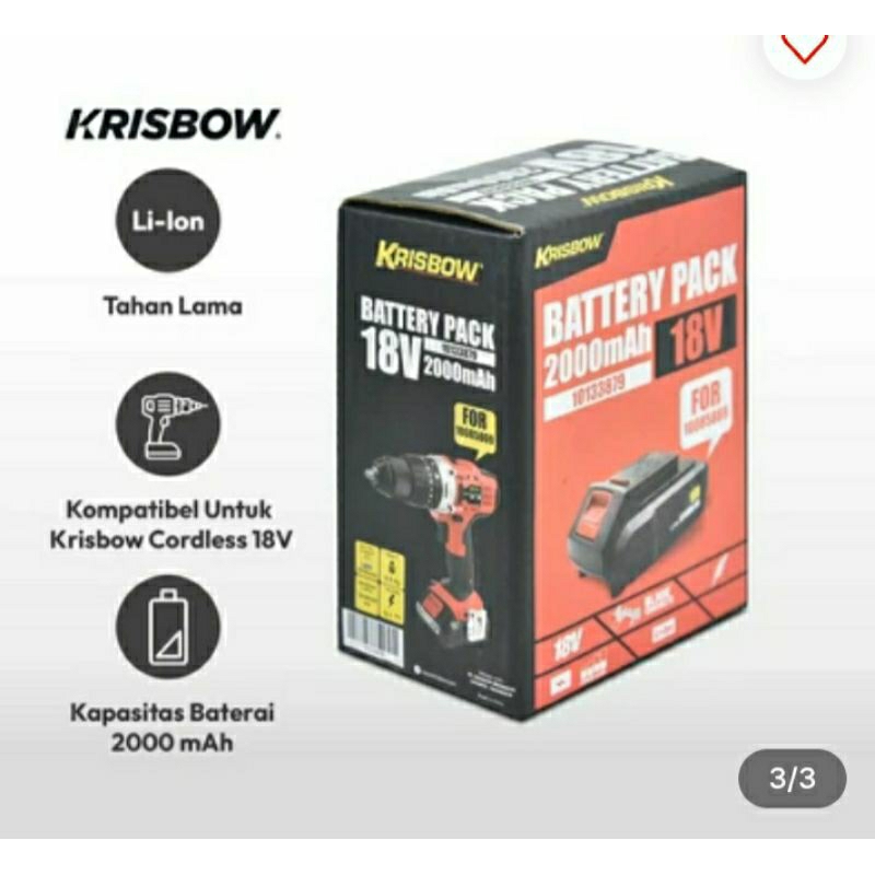 Krisbow Part Baterai Rechargeable Mesin Bor Listrik 18v 2.0ah Irab182