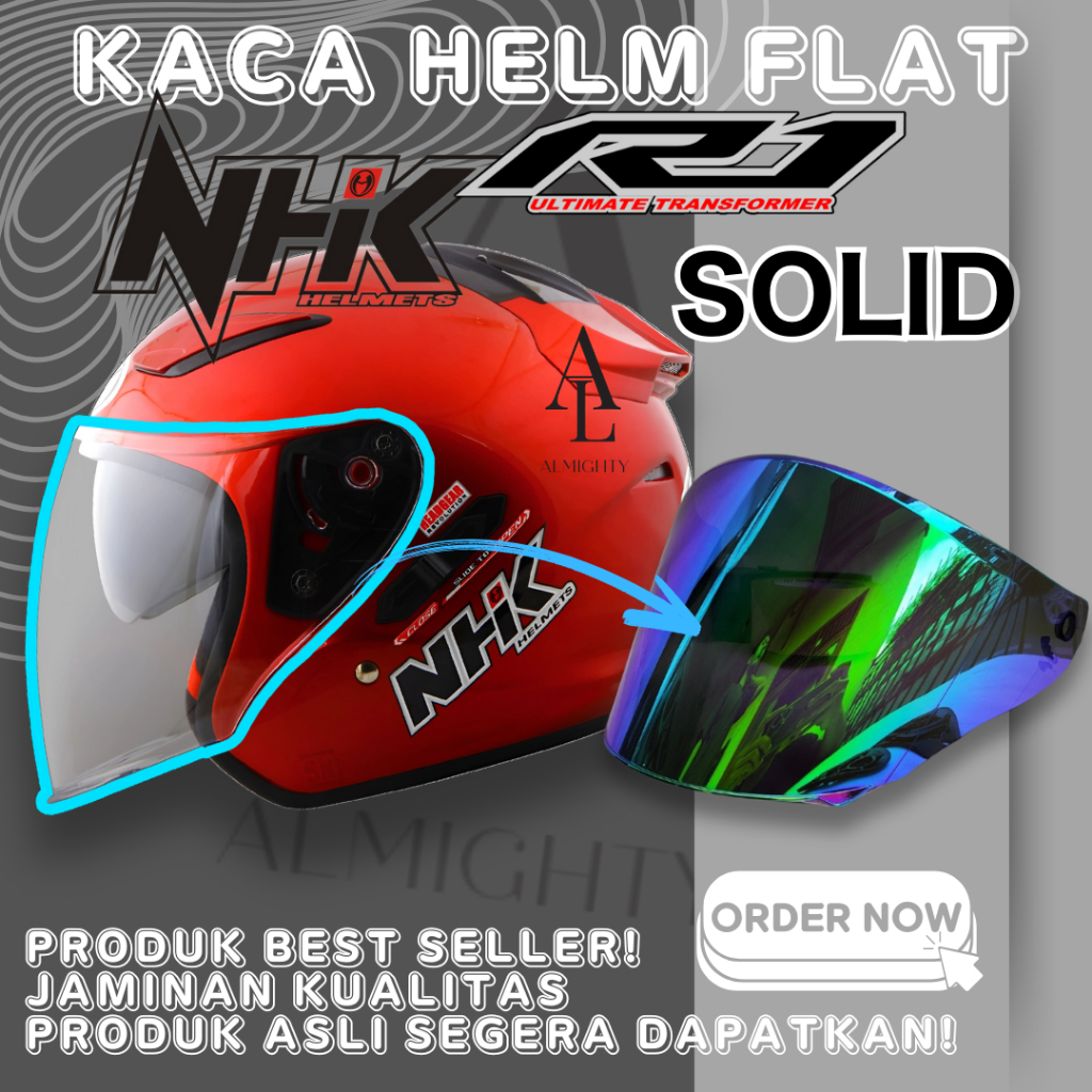Kaca helm FLAT visor NHK R1 SOLID visorflat NHK r-1 clear rone putih smoke iridium tm4