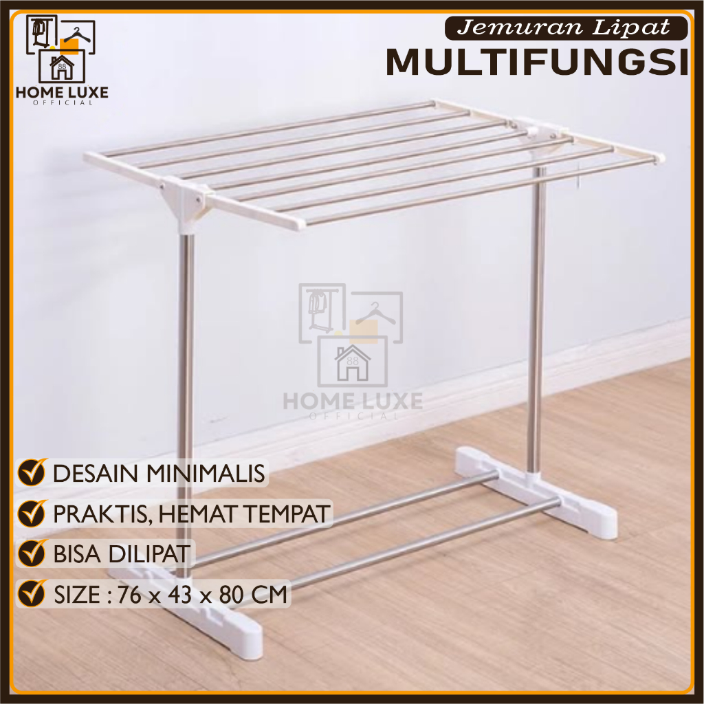 OK HOMELUXE Stand Hanger Multifungsi Jemuran Lipat Portable Jemuran Handuk Stainless 1 Susun Type
