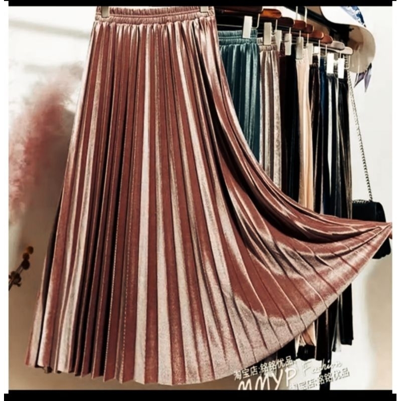 ROK PLISKET BLUDRU VELVET PANJANG IMPORT / ROK PLISKET BLUDRU PANJANG / ROK BLUDRU IMPORT