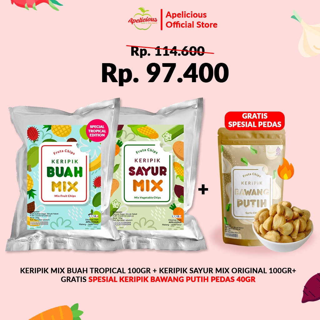 

Lezatoz_Genz Apelicious [Gratis Keripik Bawang Putih] Mix Keripik Sayur Ori + Mix Keripik Buah