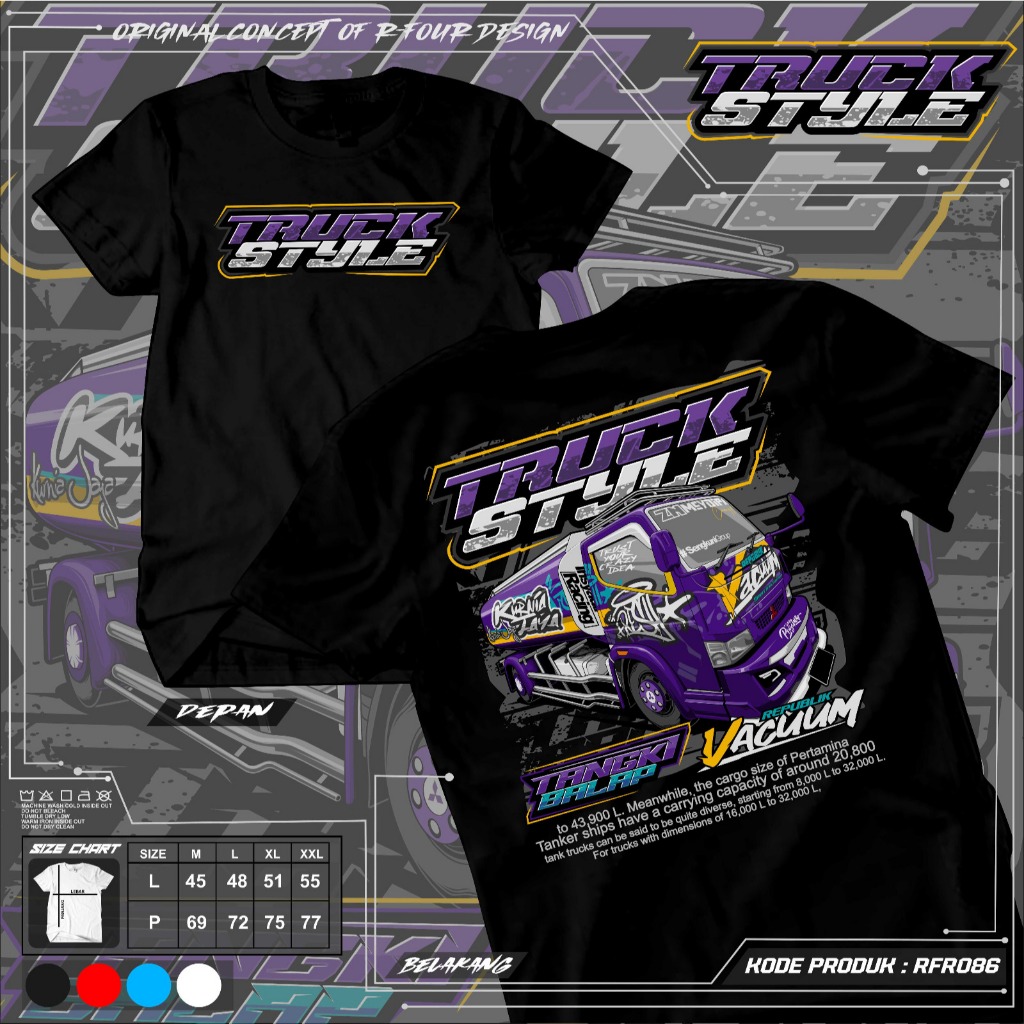 Baju Kaos Truk Tangki RFR086 Crew Neck Lengan Pendek Unisex Atasan Dewasa