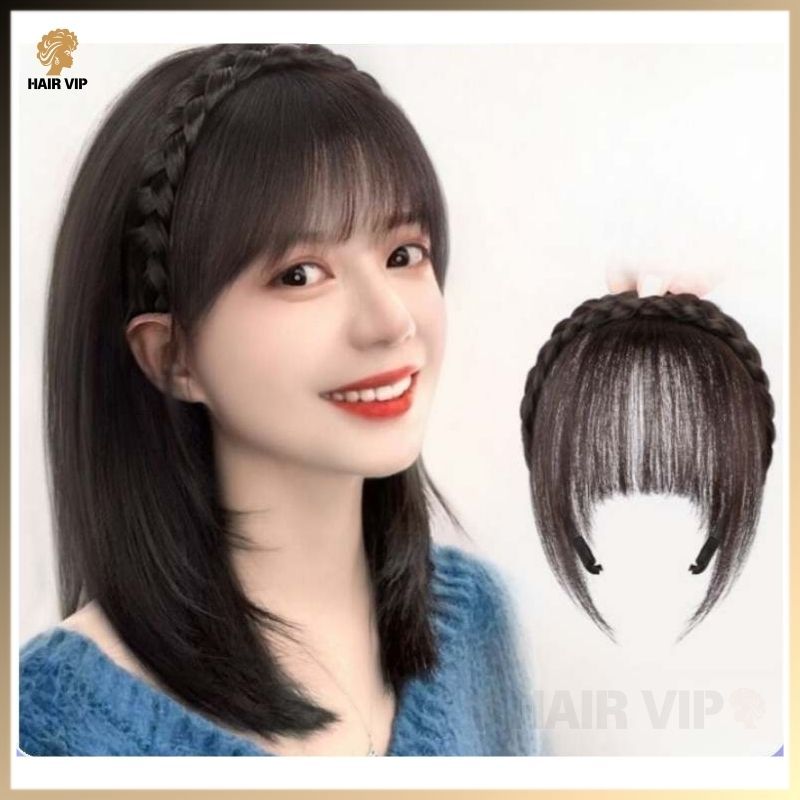 V-0058 Bando rambut kepang poni lurus/Bando Kepang berponi/Wig Poni Rambut Palsu Model Tulang Ikan