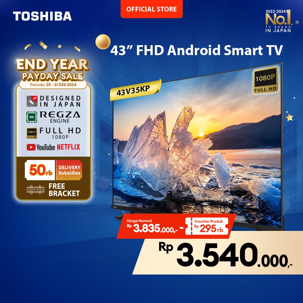 [FREE ONGKIR JABODETABEK] [FREE BRACKET] Toshiba TV 43" FHD Android TV - Google Assistant Netflix Di