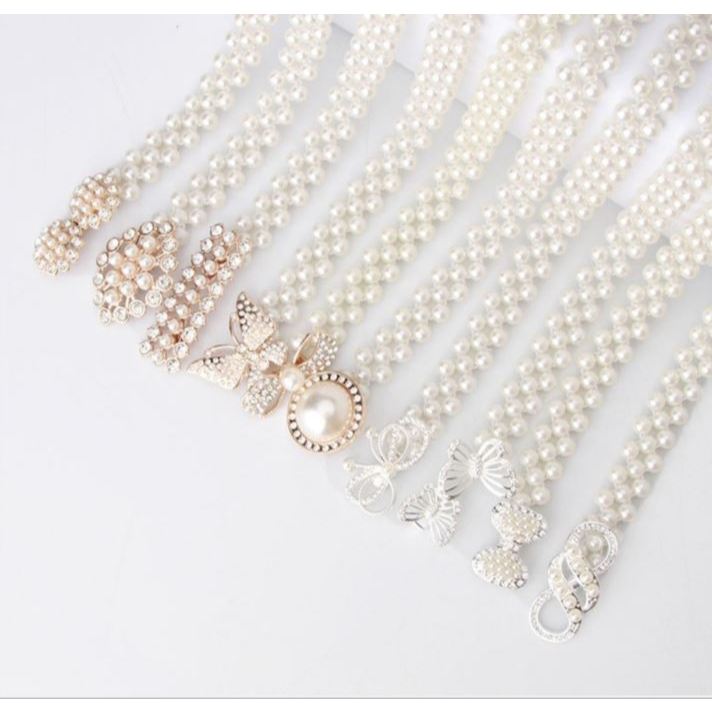 (SDA) Sabuk dengan Gesper Cantik Ikat Pinggang Mutiara Elastis Pearl - Belt Rantai Slim Model Full M