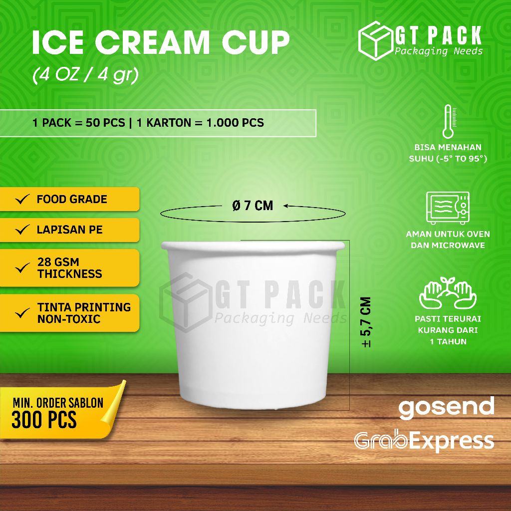 Sablon Paper Cup Ice Cream 4 / 5 Oz | Putih